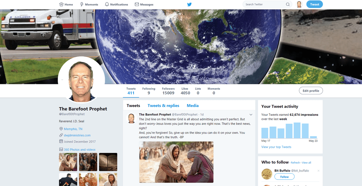 Twitter profile page with Earth background