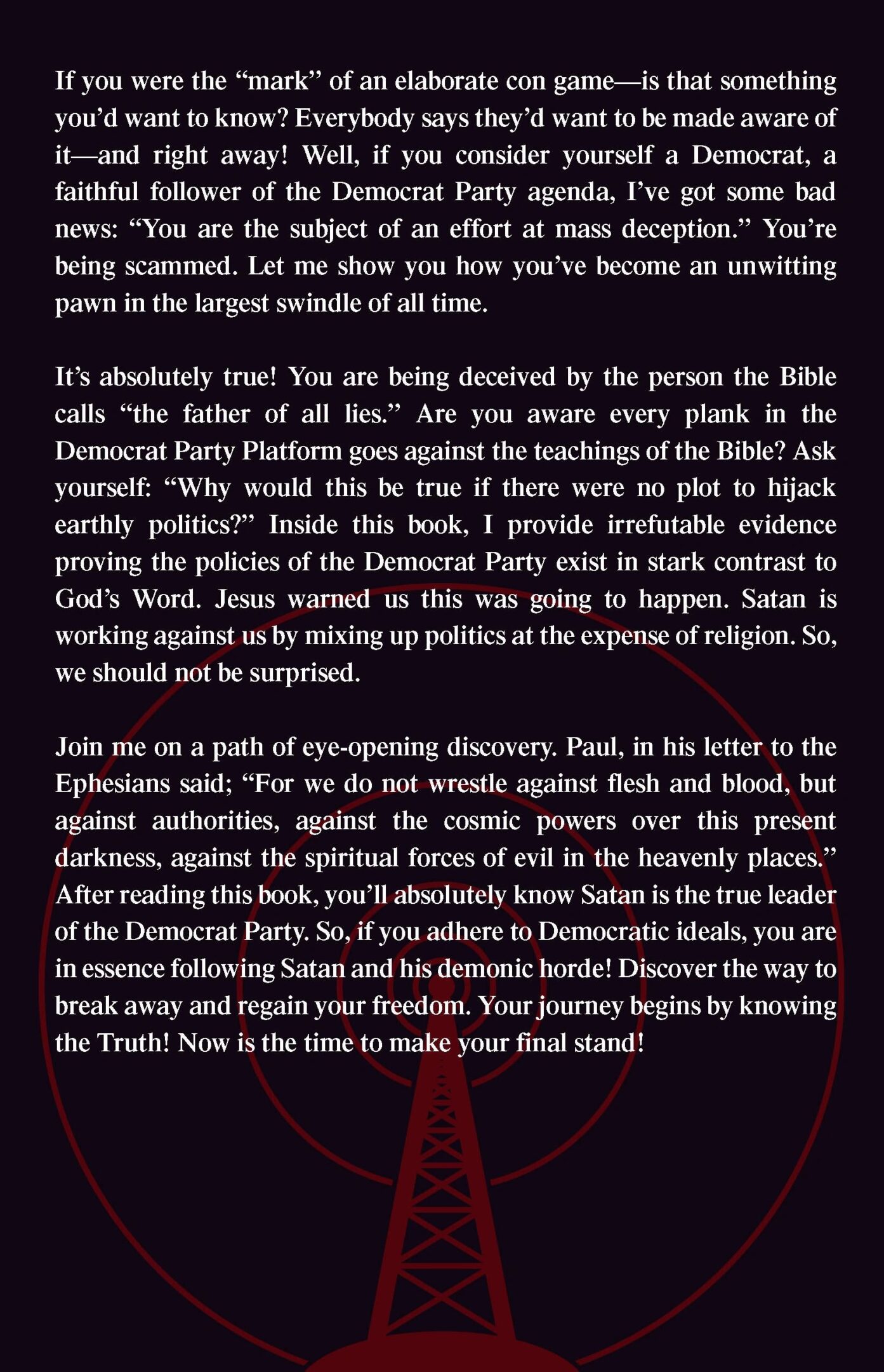 Book cover with political message.