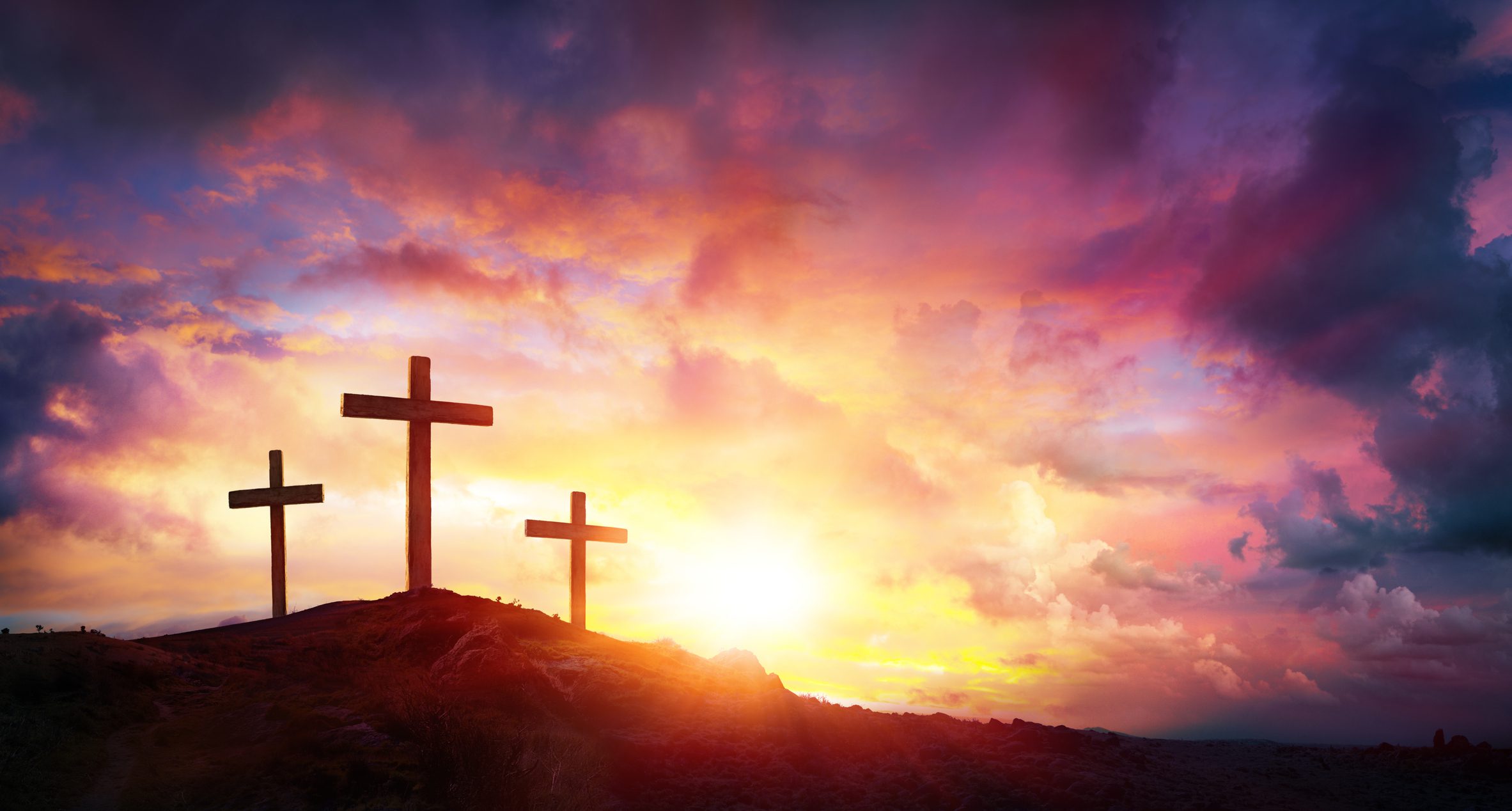 Dramatic sky with three crosses