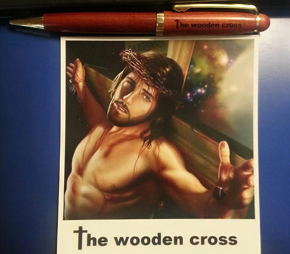 Religious artwork with pen
