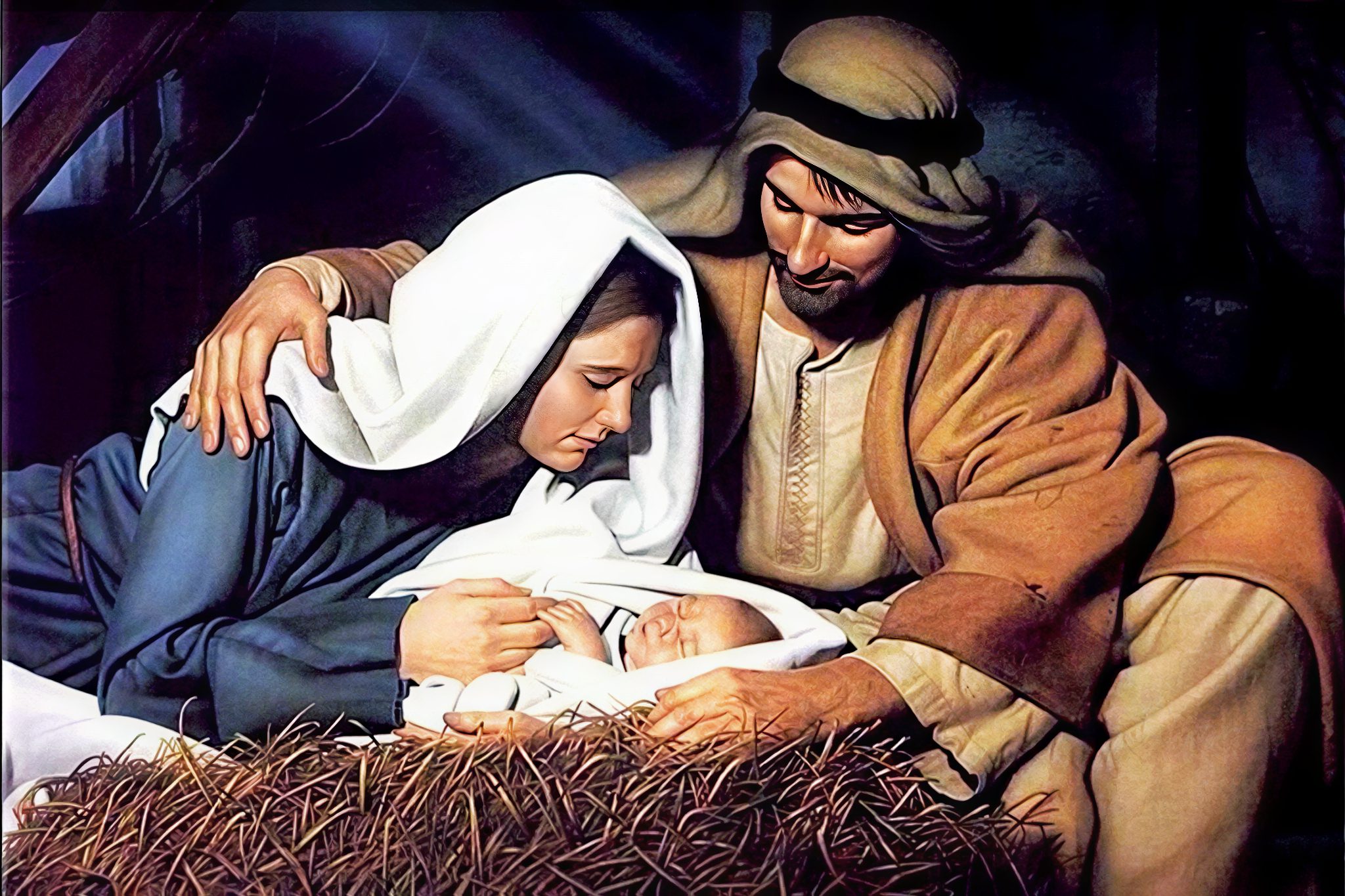 Holy family in a manger scene
