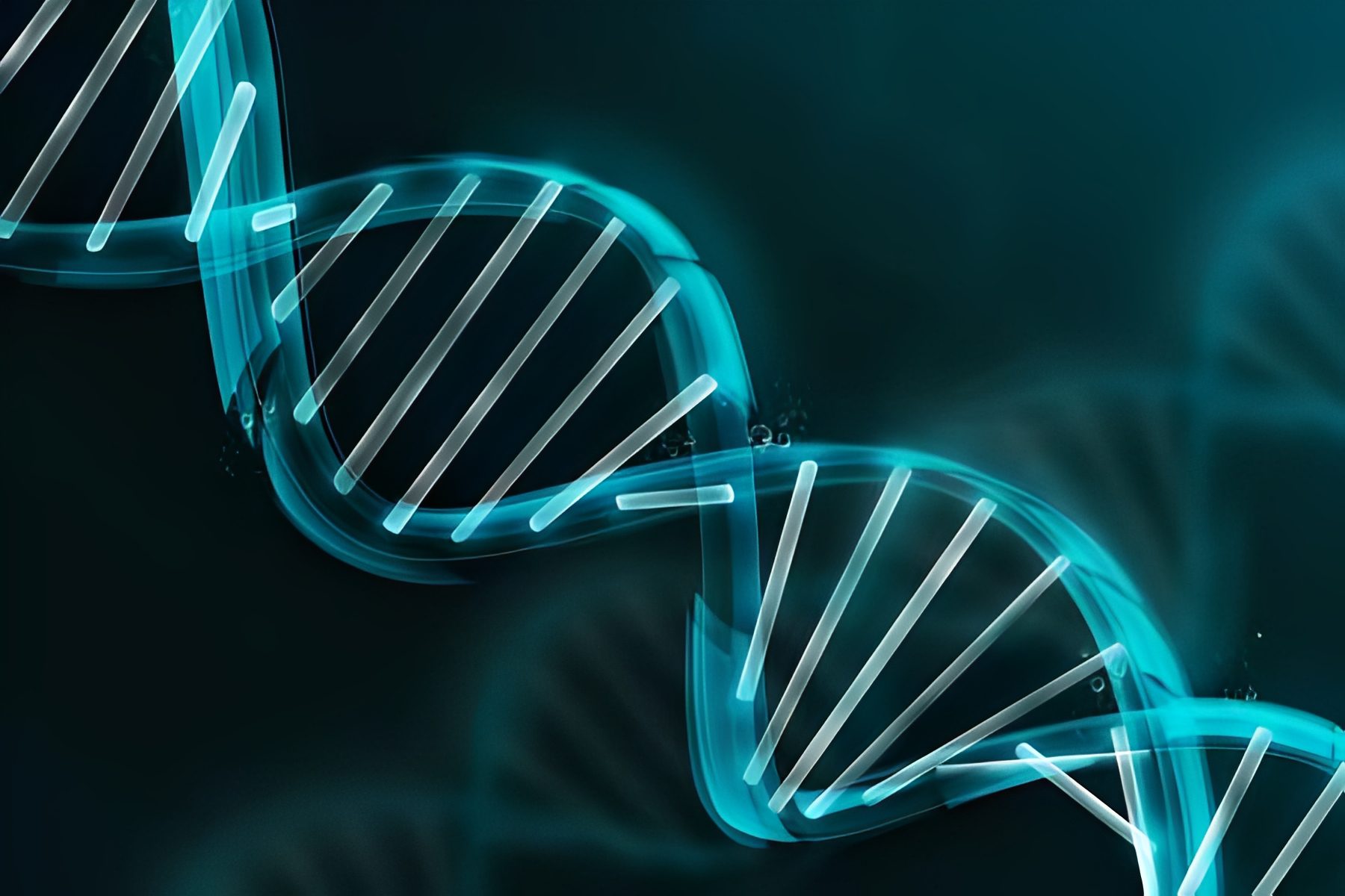 Glowing blue DNA structure